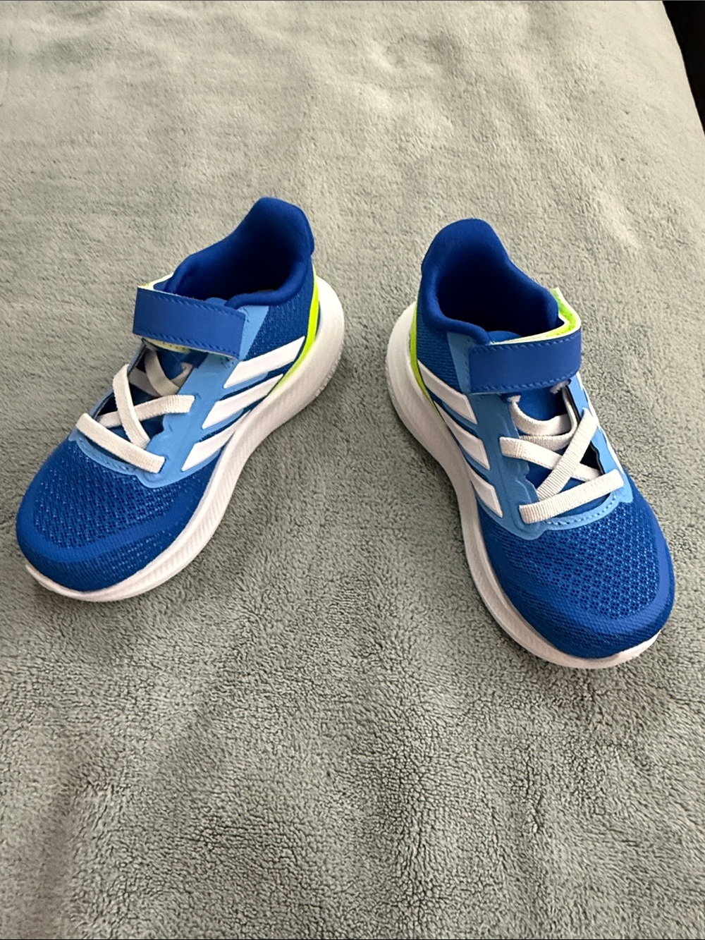 adidas Kids Royal Blue Mesh Sneakers with White Stripes and Neon Yellow Trim